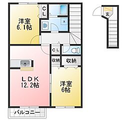 夢が丘ガーデンハイツ1棟 2LDKの間取図画像