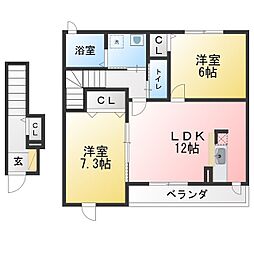ニューリバーサイド 2LDKの間取図画像