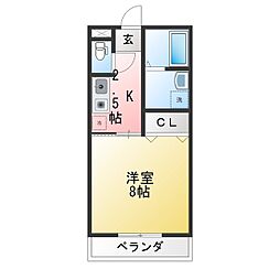 フラワーアイランド3 1Kの間取図画像
