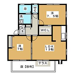 レコルト天神A 2LDKの間取図画像