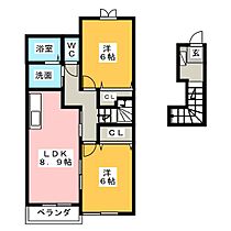 シュープリーム　A  ｜ 三重県松阪市中道町（賃貸アパート2LDK・2階・57.22㎡） その2