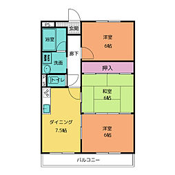 エスポア21 3階3DKの間取り