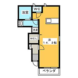 アップルン 1階ワンルームの間取り