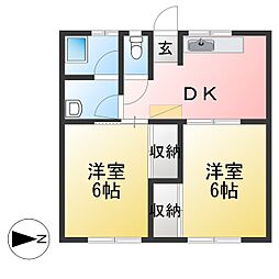 葉月アパートメントA 2DKの間取図画像