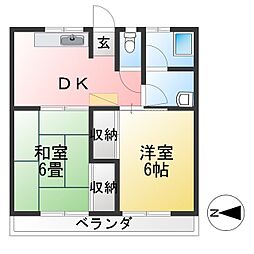 葉月アパートメントA 2DKの間取図画像