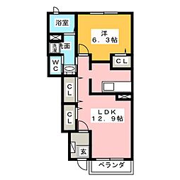 メゾンアイリスB 1LDKの間取図画像