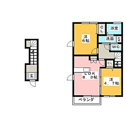 エムオー・ファイブB 2LDKの間取図画像