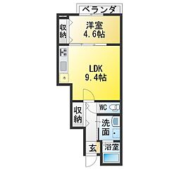 Ocean 松阪 1LDKの間取図画像