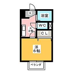 ヴァン・ヴェール 1Kの間取図画像