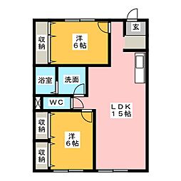 鎌田旭ハイム 2LDKの間取図画像
