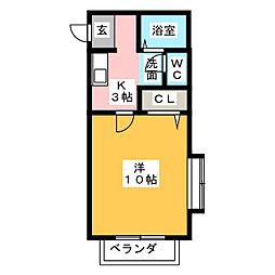 カーサアクトレスB 1Kの間取図画像