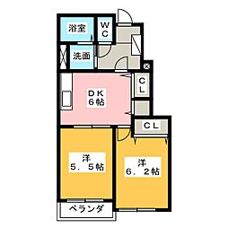 メゾン・オーブC 2DKの間取図画像