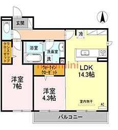 プランドール宏都B 2LDKの間取図画像
