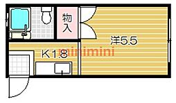 岩井ハイツ 1Kの間取図画像