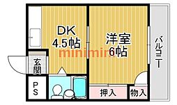 山本マンション 1DKの間取図画像