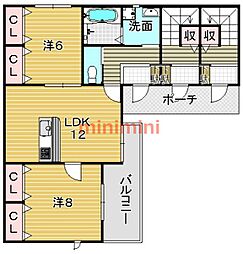 リヴェールコート2 2LDKの間取図画像
