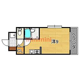 エクセレント上新13 ワンルームの間取図画像
