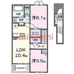 摂津市鳥飼下2丁目アパート 2LDKの間取図画像