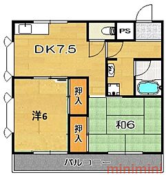 大塚チェリーハイツエイト 2DKの間取図画像