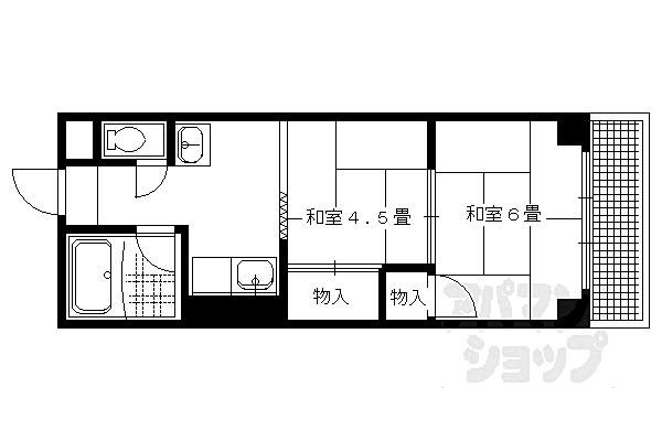 京都府京都市左京区一乗寺払殿町(賃貸マンション2K・5階・33.00㎡)の写真 その2