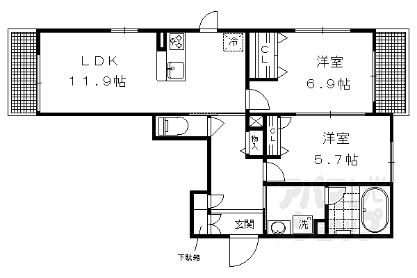 京都府京都市左京区下鴨西林町(賃貸マンション2LDK・2階・59.59㎡)の写真 その2