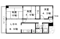 衣笠グリーンハイツ 412 4階3DKの間取り