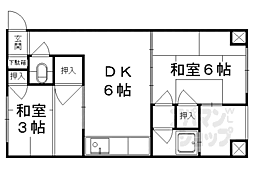 衣笠ヴィラ 2DKの間取図画像