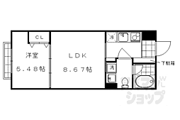 Optima御所西藪之内町 1LDKの間取図画像