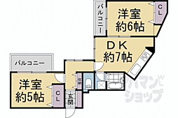 メイゾン衣笠 2DKの間取図画像