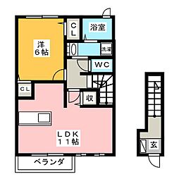Y.YLilyB 1LDKの間取図画像
