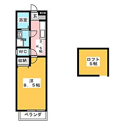 ハウスフォーB 1Kの間取図画像