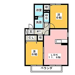 セジュール大園壱番館 2LDKの間取図画像