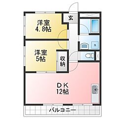 ドゥナーレ津新町1 2LDKの間取図画像
