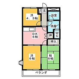 クィーンズ・コートC棟 3DKの間取図画像