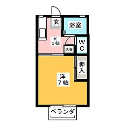アクティブシティC棟 1Kの間取図画像