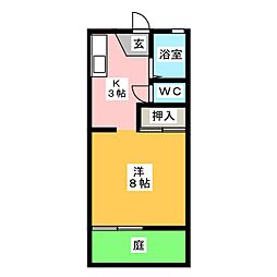 石神ハイツB 1Kの間取図画像