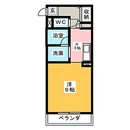 コーポバロン上浜 1Kの間取図画像