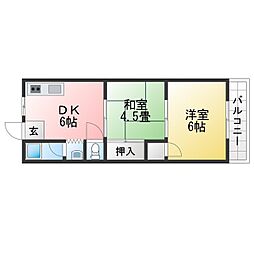リバーハイツ 2DKの間取図画像
