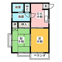 アーバンミストラル 2DKの間取図画像