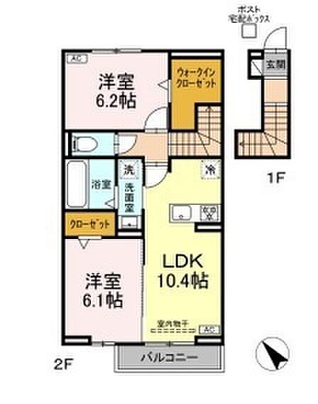 D-ROOM　S 203｜三重県鈴鹿市野町東１丁目(賃貸アパート2LDK・2階・59.57㎡)の写真 その2