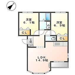 サンヒルズ 2LDKの間取図画像