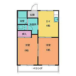 オーシャン 2DKの間取図画像