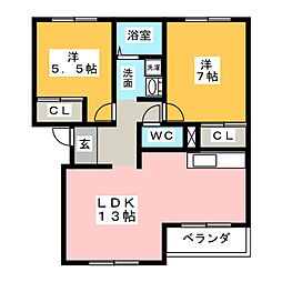 サンヒルズB 2LDKの間取図画像
