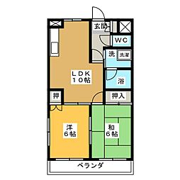 富士見コーポ 2LDKの間取図画像