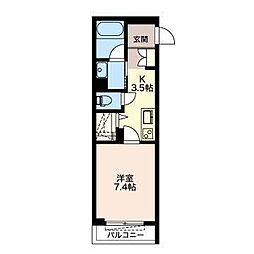 レヴェランス 1Kの間取図画像