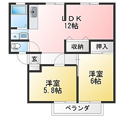 サンヒルズ92B 2LDKの間取図画像