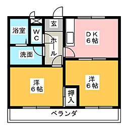 プリマベール 2DKの間取図画像