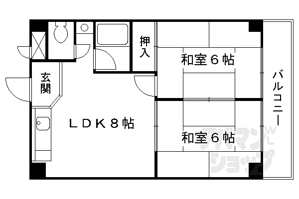 京都府京都市伏見区指物町(賃貸マンション2DK・3階・38.32㎡)の写真 その2