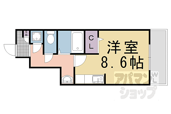 カーサ　ディ　カメリア 102｜京都府京都市山科区四ノ宮岩久保町(賃貸アパート1R・1階・25.67㎡)の写真 その2