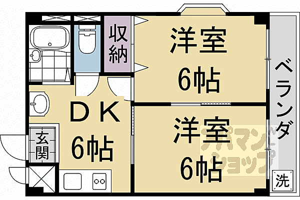 スパークルハイツ 203｜京都府京都市山科区御陵久保町(賃貸マンション2DK・2階・36.72㎡)の写真 その2